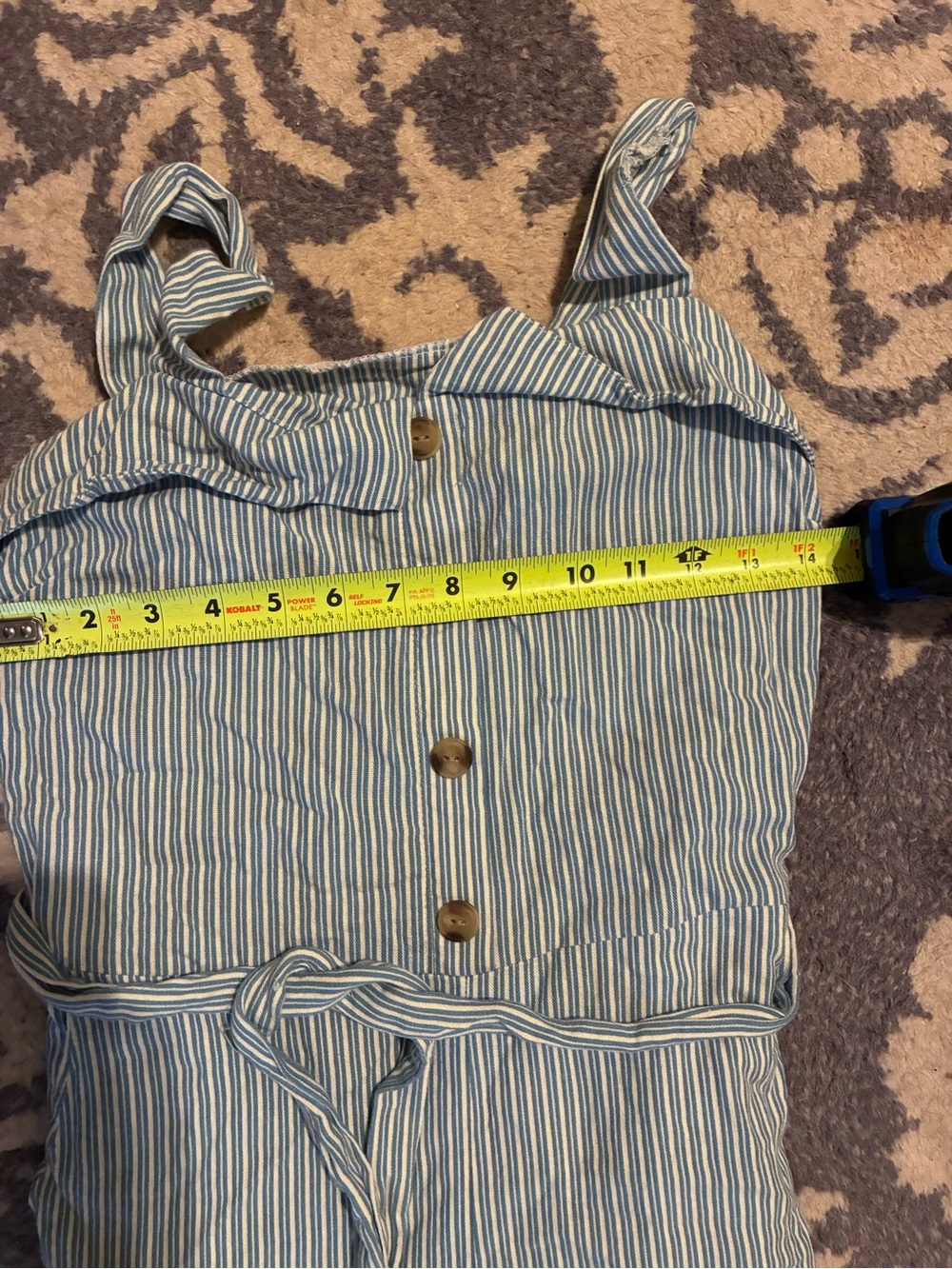 Linen Monteau Blue & White Striped Sleeveless Tie-Waist Jumpsuit - Picture 6 of 9